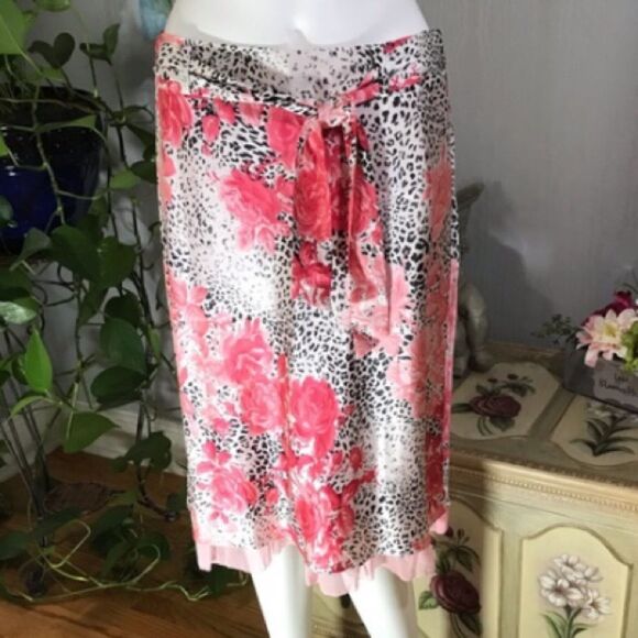 Vintage 100% Silk Rose Animal Print Spring Summer Skirt Sz 6 - Picture 10 of 10
